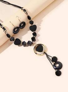 3入組珠子裝飾首飾套裝 - 黑色 - 查看 1