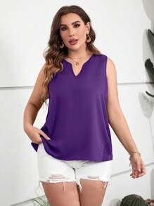 SHEIN LUNE 大碼缺口領無袖襯衫 - 紫羅蘭色 - 查看 4