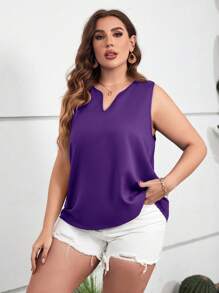 SHEIN LUNE 大碼缺口領無袖襯衫 - 紫羅蘭色 - 查看 6