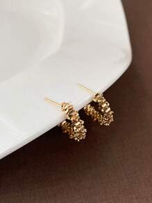 1 Đôi Bông Tai Vòng Thiết Kế Bánh Răng Hợp Kim Cho Nữ, Quà Tặng Hẹn Hò - Vàng - Xem 1