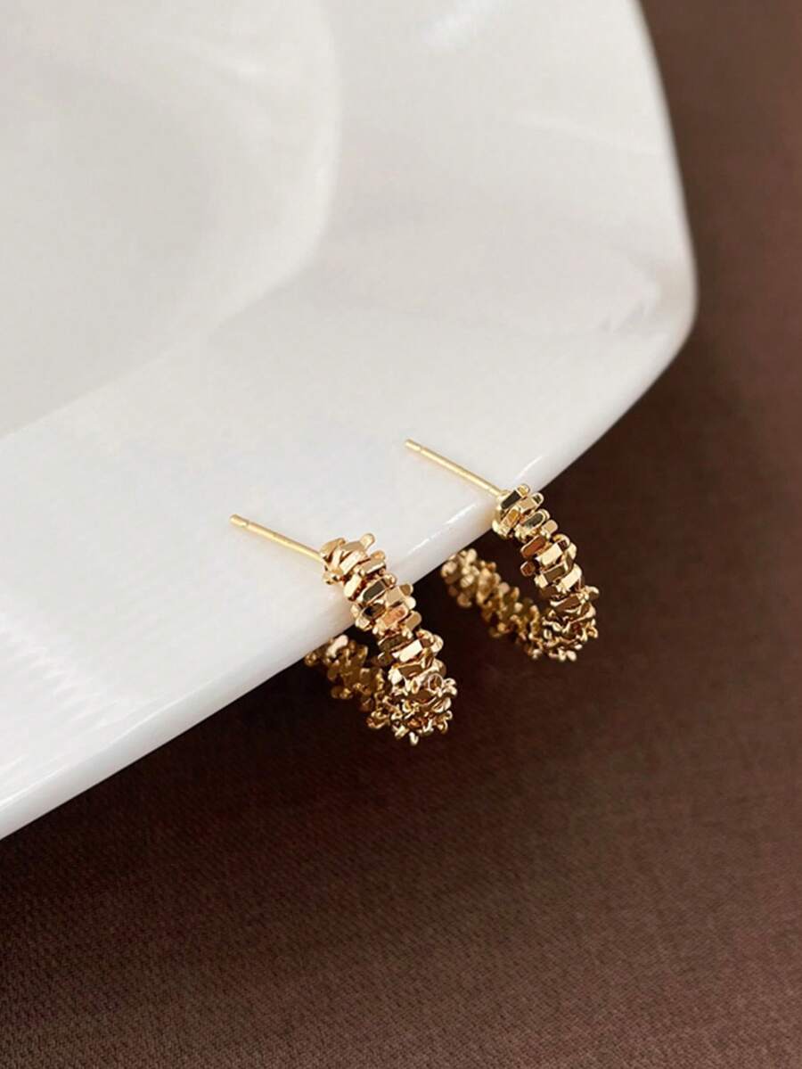 1 Đôi Bông Tai Vòng Thiết Kế Bánh Răng Hợp Kim Cho Nữ, Quà Tặng Hẹn Hò - Vàng - Xem 1