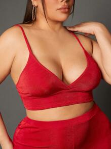 SHEIN SXY 大碼素色吊帶上衣和喇叭褲 - 紅色 - 查看 5