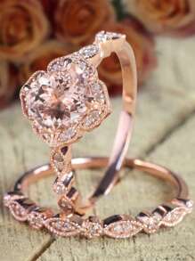 1只承諾戒指,鑲嵌鋯石,帶有時尚設計,可用於訂婚/婚禮戒指。獻給你的愛人的禮物。 - 玫瑰金 - 查看 2