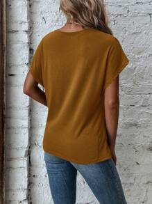 SHEIN LUNE Twist Asymmetrical Hem Dolman Sleeve Tee - Brown - View 2