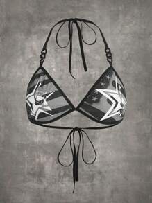 ROMWE Grunge Punk Star Print Tie Backless Halter Bra - Multicolor - View 1