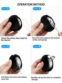 1pc ABS Solid Color Portable Fixed Take-up Reel Organizer - Black - View 4