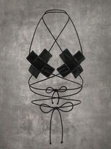 ROMWE Grunge Punk 交叉设计系带露背吊带胸罩内衣 - 黑色 - 查看 1