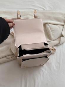 Letter Graphic Flap Backpack Buckle Decor Pu - Pink - View 4