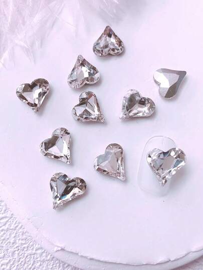 10 chiếc trang trí móng tay nghệ thuật hình tình yêu ba chiều, đá quý thủy tinh, phụ kiện làm móng tự làm, mặt dây chuyền móng tay, đá quý móng tay, móng tay, kim cương tình yêu, kim cương trái tim, hình trái tim, mặt dây chuyền móng tay cho tiệm làm móng đá quý móng tay