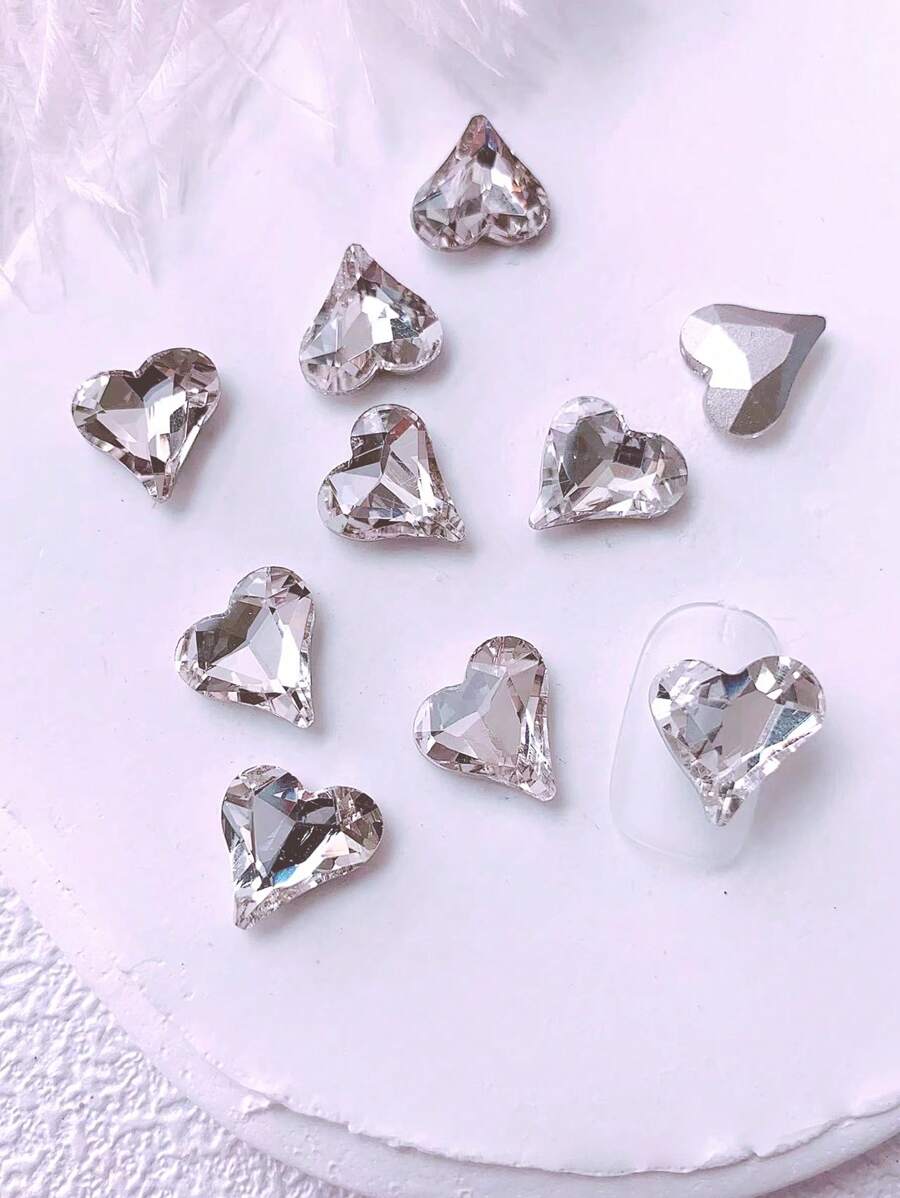 10件 3D心形水鑽美甲裝飾,人造水晶鑽 DIY 美甲用品,美甲珠寶,美甲寶石,美甲配件,心形鑽石,心形鑽,心形,美甲沙龍美甲珠寶美甲寶石美甲飾品 - 無色 - 查看 1