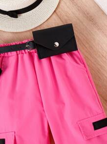 SHEIN 少女款吊帶背心上衣和帶蓋裝飾的褲子和腰包 - 彩色 - 查看 3