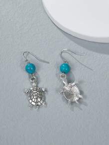 1對時尚復古海龜和綠松石裝飾吊墜耳環,女士專屬 - 銀色 - 查看 4