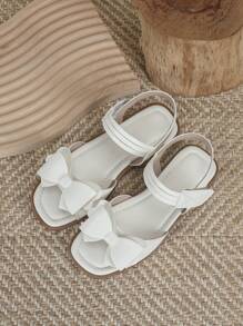 女孩蝴蝶結裝飾踝帶公主涼鞋適用於戶外 - 米色 - 查看 1