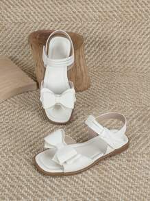 女孩蝴蝶結裝飾踝帶公主涼鞋適用於戶外 - 米色 - 查看 2