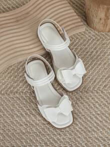 女孩蝴蝶結裝飾踝帶公主涼鞋適用於戶外 - 米色 - 查看 4