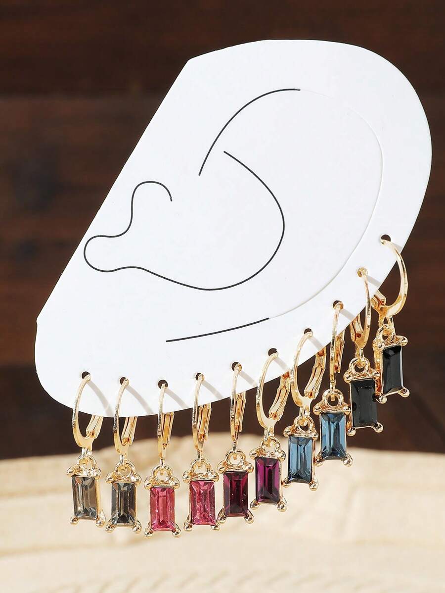 10入組/套水鑽裝飾耳墜 - 灰色 - 查看 1