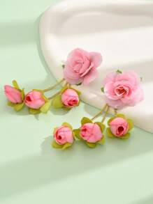 1對波西米亞流蘇長款花耳墜適合女士 - 淺粉色 - 查看 2