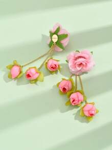 1對波西米亞流蘇長款花耳墜適合女士 - 淺粉色 - 查看 4