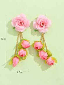 1對波西米亞流蘇長款花耳墜適合女士 - 淺粉色 - 查看 5