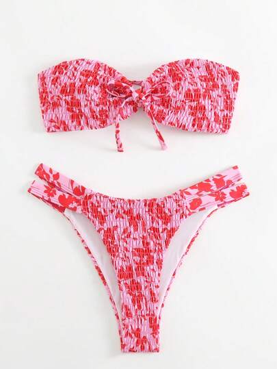 Swim Mod Bañador bikini bandeau con estampado floral Smocked