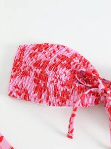 Swim Mod Summer Beach Allover Floral Print Smocked Bandeau Bikini Set