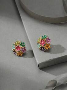 1pair Fresh & Sweet Enamel Seven Color Flower Stud Earrings For Women, Suitable For Holiday, Birthday, Party, Travel, Daily Wear And Work Accessories - Multicolor - View 3