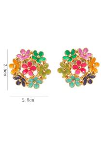 1pair Fresh & Sweet Enamel Seven Color Flower Stud Earrings For Women, Suitable For Holiday, Birthday, Party, Travel, Daily Wear And Work Accessories - Multicolor - View 5