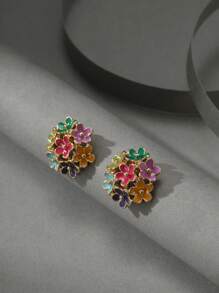 1pair Fresh & Sweet Enamel Seven Color Flower Stud Earrings For Women, Suitable For Holiday, Birthday, Party, Travel, Daily Wear And Work Accessories - Multicolor - View 7