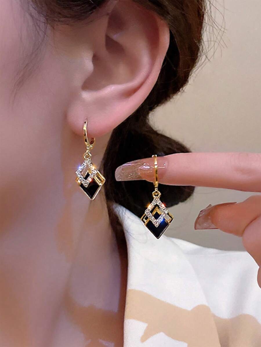 1 Đôi Thời Trang Hợp Kim Kẽm Đá Thả Bông Tai Nữ Trang Trí Hàng Ngày - Vàng - Xem 1