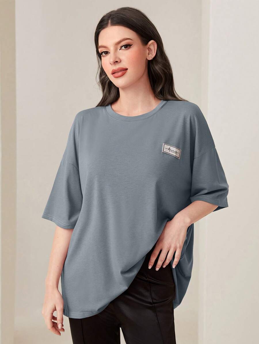 Mulvari 字母貼布落肩T恤 - 霧霾藍 - 查看 1