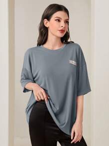 Mulvari 字母貼布落肩T恤 - 霧霾藍 - 查看 3