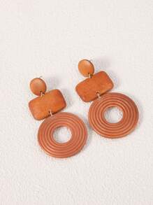 1pair Fashion Wooden Round Drop Earrings For Women For Daily Decoration - Brown - View 5
