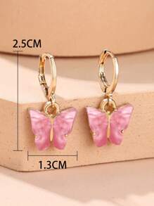 1 Đôi Thời Trang Hợp Kim Kẽm Bông Tai Hình Bướm Cho Nữ Cho Trang Trí Hẹn Hò - Màu Hồng Tươi - Xem 3