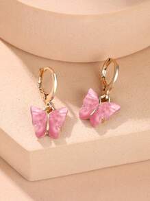 1 Đôi Thời Trang Hợp Kim Kẽm Bông Tai Hình Bướm Cho Nữ Cho Trang Trí Hẹn Hò - Màu Hồng Tươi - Xem 4