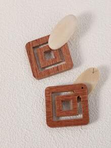 1 Đôi Thời Trang Bằng Gỗ Thiết Kế Rỗng Bông Tai Đinh Dành Cho Nữ Trang Trí Hàng Ngày - màu nâu - Xem 2