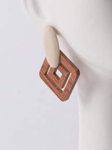 1 Đôi Thời Trang Bằng Gỗ Thiết Kế Rỗng Bông Tai Đinh Dành Cho Nữ Trang Trí Hàng Ngày - màu nâu - Xem 3