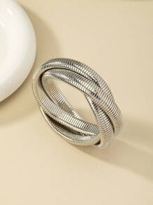Minimalist Layered Bangle - Silver - View 3