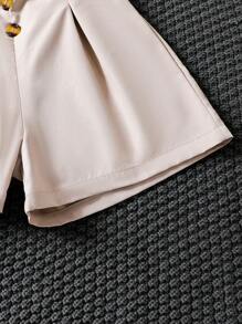 SHEIN 少女連身小背心上衣&摺痕細節短褲&翻領領西裝背心 - 彩色 - 查看 7