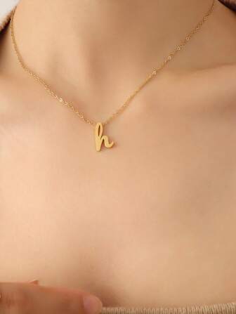 1入組時尚不銹鋼字母吊墜項鍊適合女士適用於約會裝飾用品
