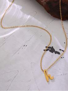 1pc Fashion Stainless Steel Letter Pendant Necklace For Women For Dating Decoration - Yellow Gold - View 2