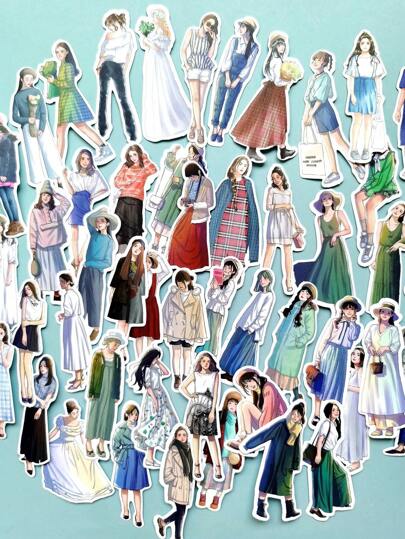 1包人物圖形什錦貼紙時尚多用途貼紙適用於DIY工藝品、裝飾品、手帳