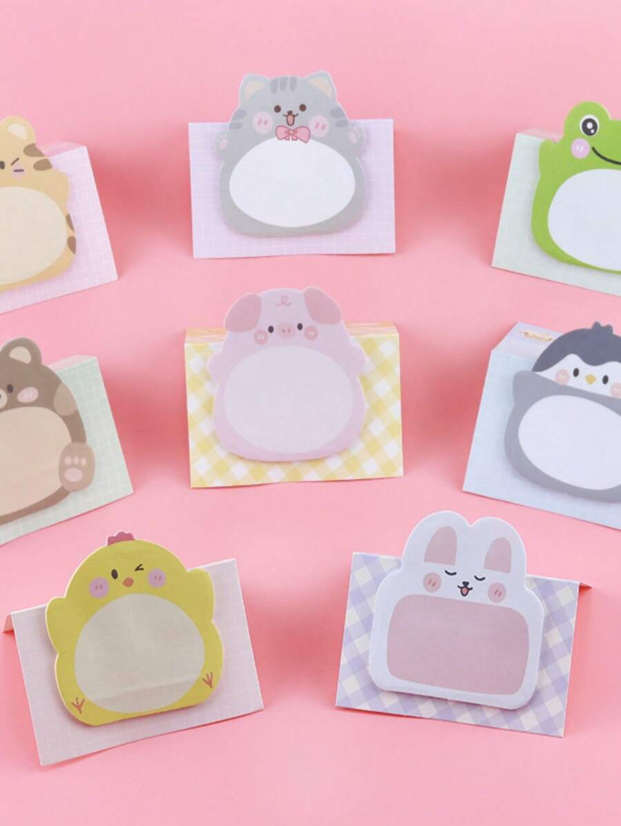 8張卡通動物圖案便簽，可愛多用途易貼便簽，適合學校學生、辦公室