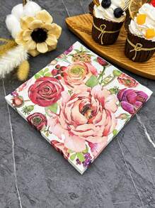 20pcs Flower Pattern Disposable Napkin, Modern Rose Print Paper Dinner Napkin For Dinner Table - Multicolor - View 1
