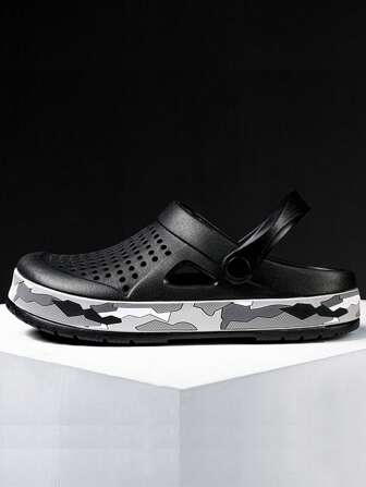 男士鏤空裝飾露跟洞洞鞋,黑色戶外乙烯-乙酸乙烯共聚物洞洞鞋