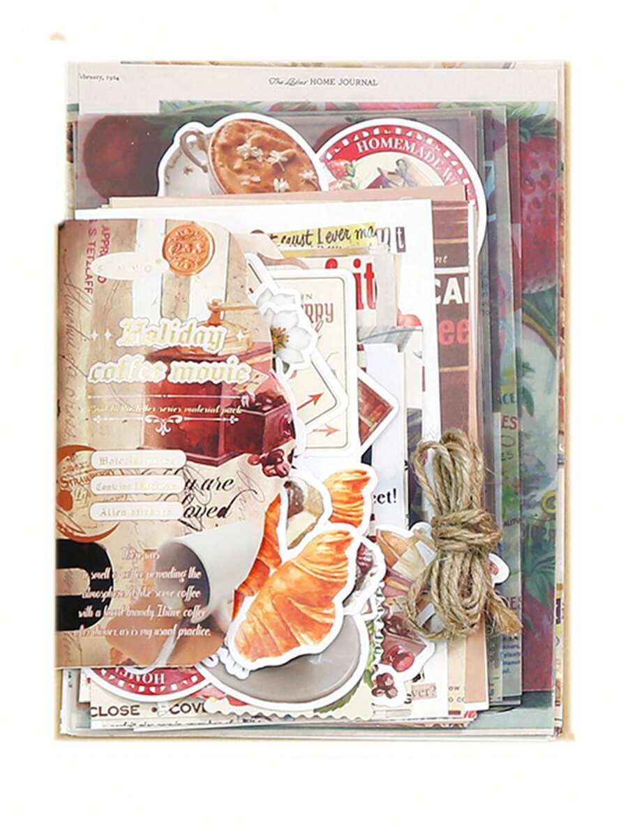 100pcs/pack Book & Slogan Graphic Material Paper, Vintage Multi-purpose Decorative Craft Paper For DIY Craft, Decoration, Hand Account - Multicolor - View 1