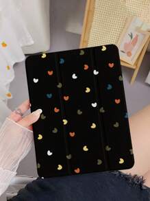 1入組PU皮革心形圖案平板電腦保護套，帶支架、筆槽、睡眠/喚醒功能和三折設計，適用於iPad Air 10th、9th、Air 5th和iPad Pro 11英寸 - 彩色 - 查看 1