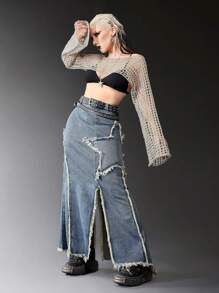 ROMWE Grunge Punk 夏季钩针镂空超短款毛衣，学校 - 灰色 - 查看 6