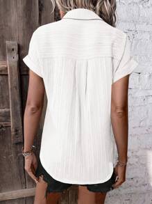 SHEIN LUNE Casual Eenkleurig Blouse Voorpand met Knoopjes