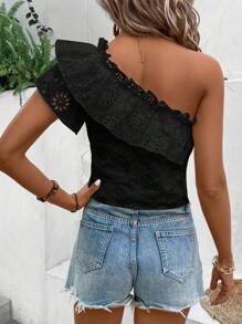 SHEIN VCAY One Shoulder Ruffle Trim Blouse