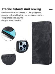 1个黑色磁屏蔽RFID屏蔽钱包式手机壳，带支架、卡槽和推拉孔，PU材质，兼容三星和苹果手机，国际版，非国内版 - 黑色 - 查看 5